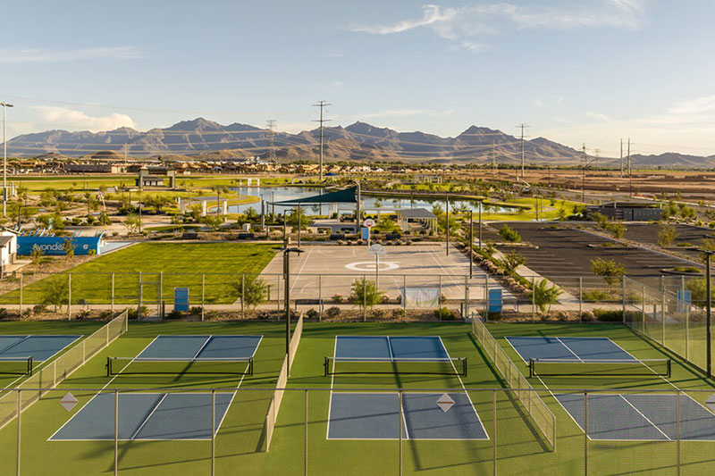 Aerial overlooking the Alamar community pickleball courts in Avondale, AZ