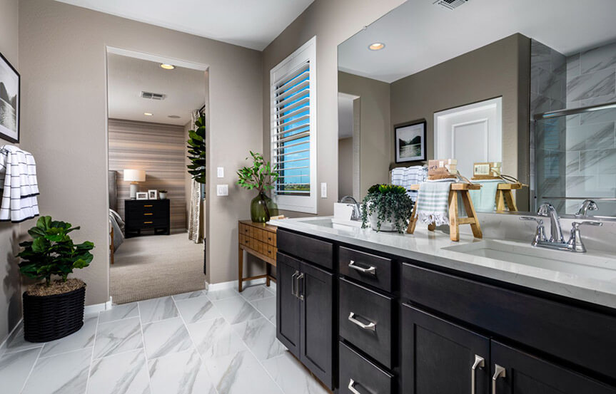 Sage Dakota model Primary Bathroom by Brookfield Residential at Alamar in Avondale, AZ