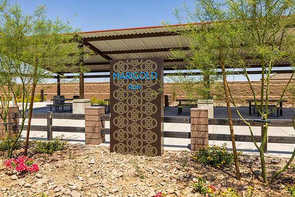 Marigold Run Park signage at Alamar community in Avondale, AZ
