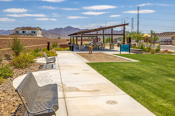 Marigold Run Park walkway at Alamar community in Avondale, AZ