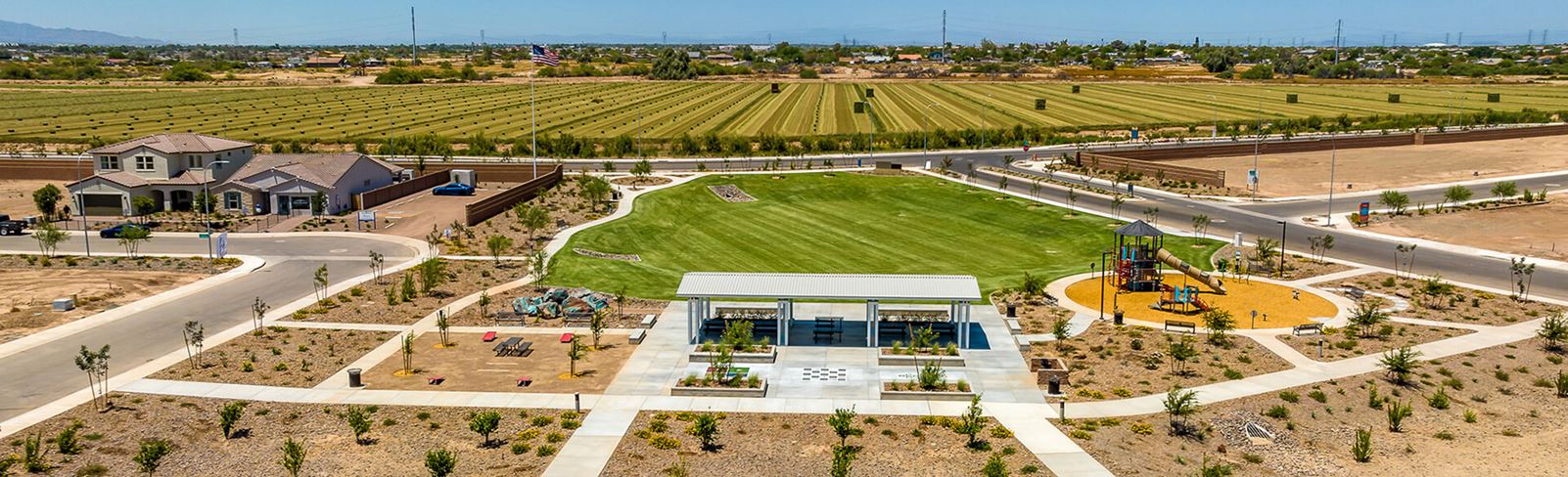 Seasons Grove Park aerial view at Alamar community in Avondale, Arizona