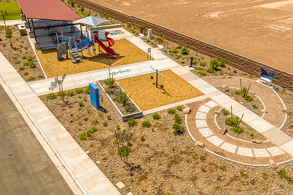 Aerial view of Monarch Commons Park at Alamar community in Avondale, Arizona