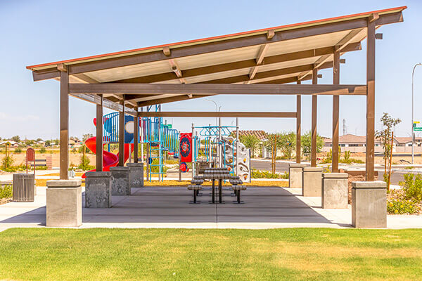 Monarch Commons Park covered area at Alamar community in Avondale, Arizona