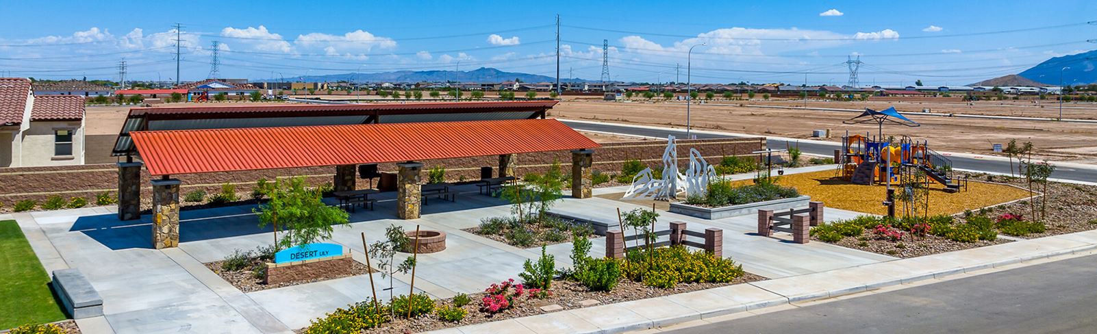 Desert Lily Park aerial view at Alamar community in Avondale, AZ